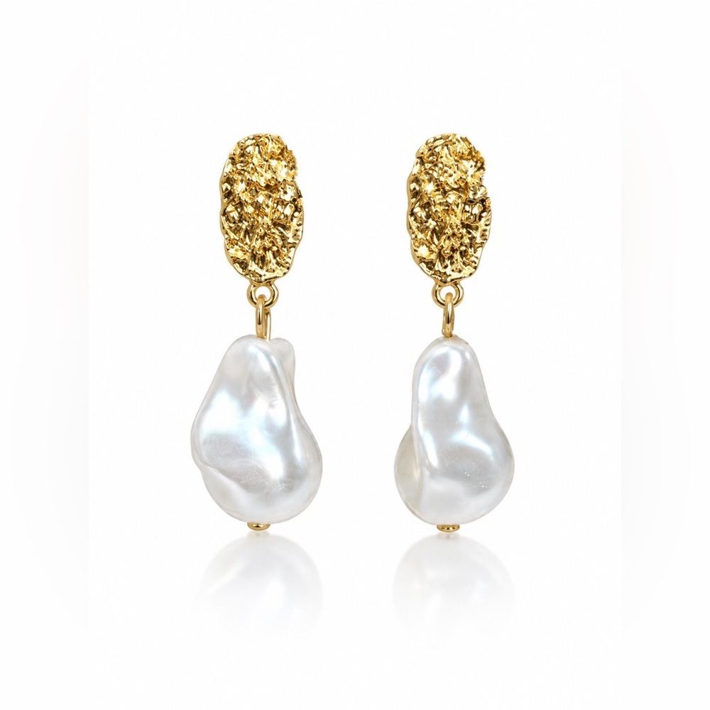 Gold-Tone Drop Earrings with Irregular Pearl